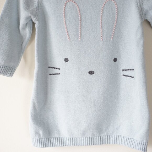 Marks & Spencer Knit Embroidered Bunny Sweater Dress Light Blue Baby Sz 9m - Picture 3 of 9